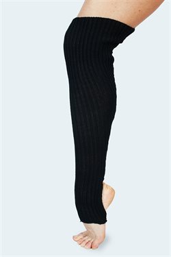 Ribstrikkede sorte benvarmere 65 cm