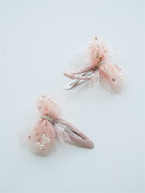 Rosa hårclips med glitter og tyl 