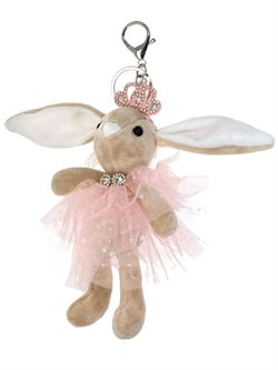 Nøglering med beige ballet kanin med tutu skørt og rhinsten