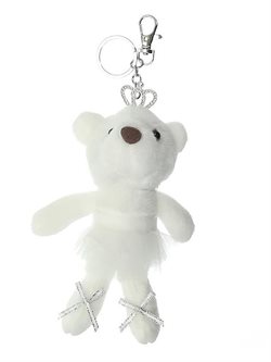 Nøglering med hvid bamse med tylskørt og diadem
