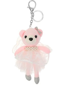 Nøglering med rosa ballet bamse med tutu skørt og perler