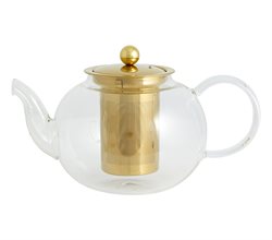 14 cm høj tekande i glas/guld